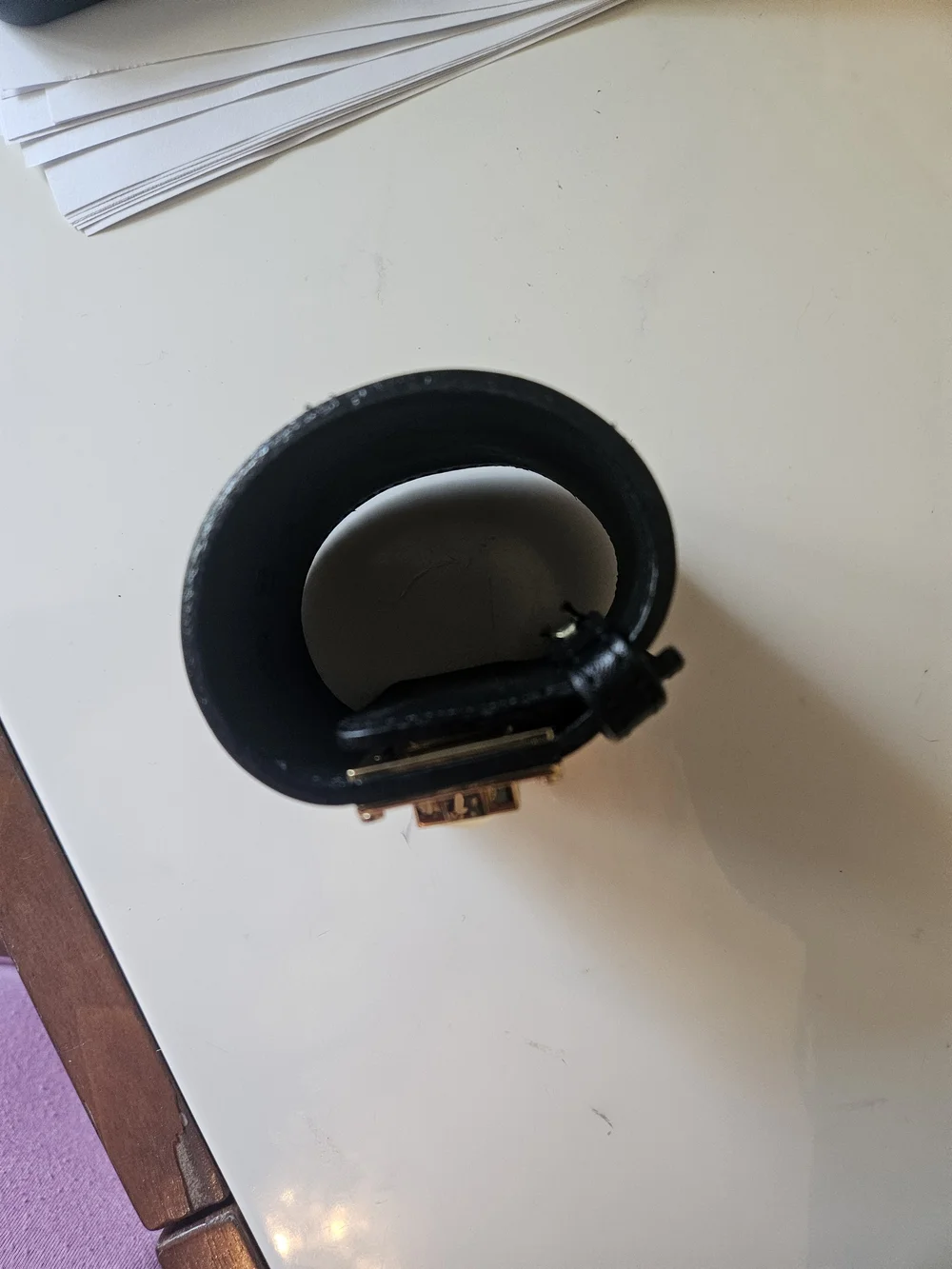 Tory Burch Black Leather Bracelet with Gold Logo Plate